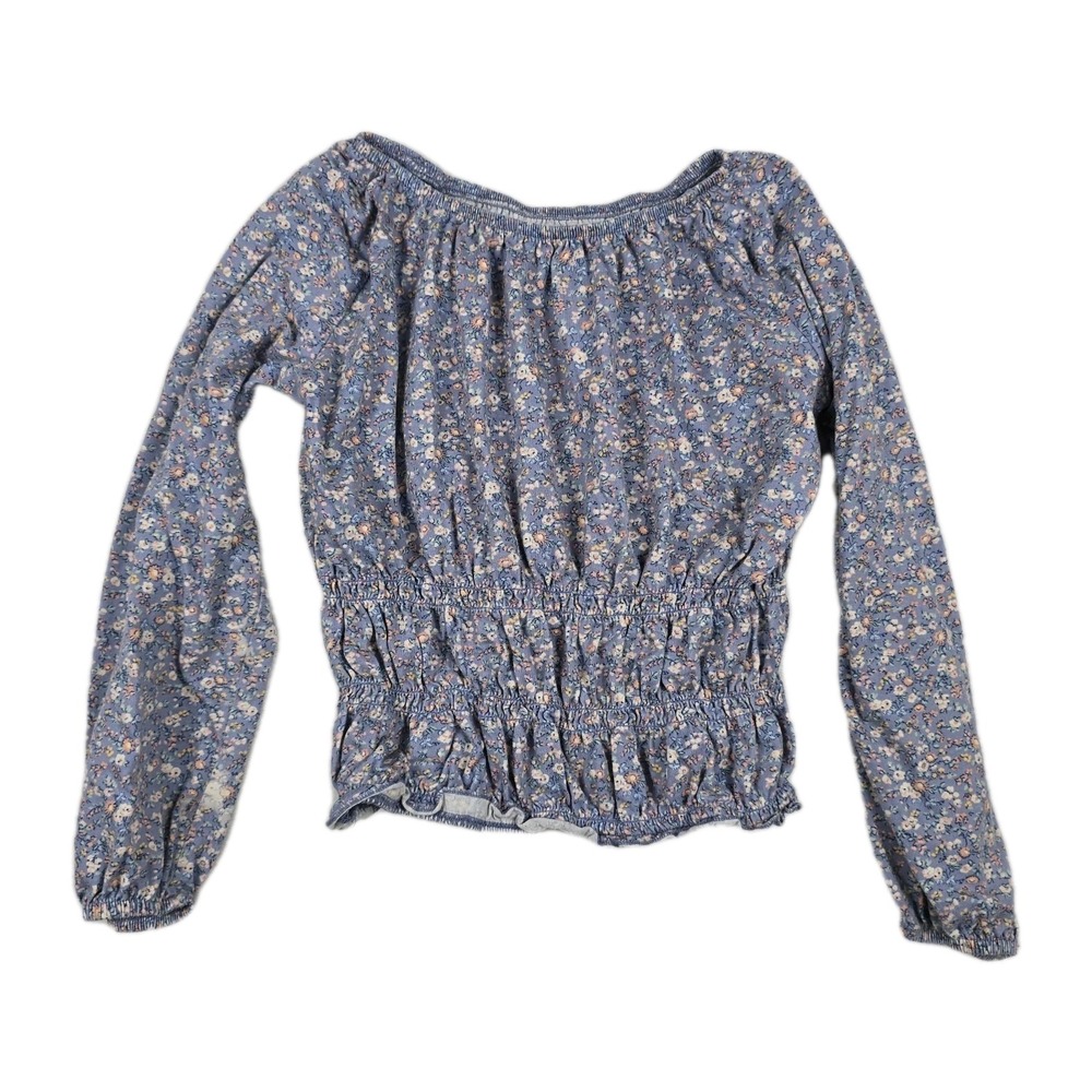 OshKosh Bgosh Girls Blue Floral Smocked Peplum Top Size 10 Shirt